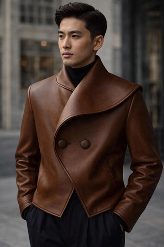 Men leather peacoat double - leather,