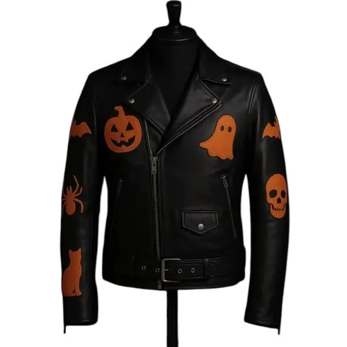 Men halloween pumpkin biker - pumpkin,