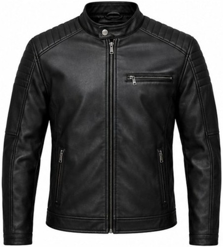 Men black leather biker - black,